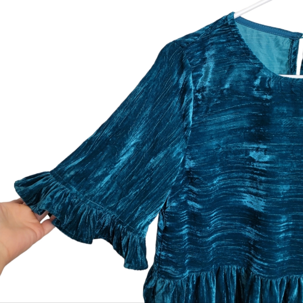 🆕️ Melloday Crushed Velvet Ruffle Trimmed Mini Dress - Picture 4 of 10